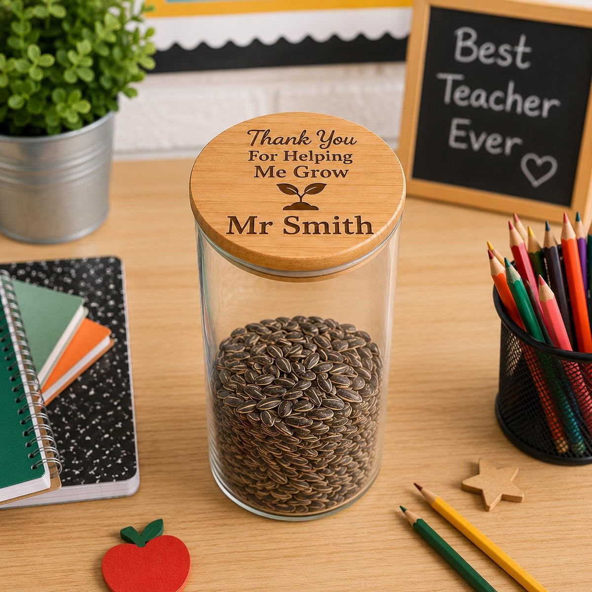 Thank You For Helping Me Grow Teacher Gift Jar | Personalised Seed Jar | End of School Year Gift | Teacher Appreciation | Custom Teacher