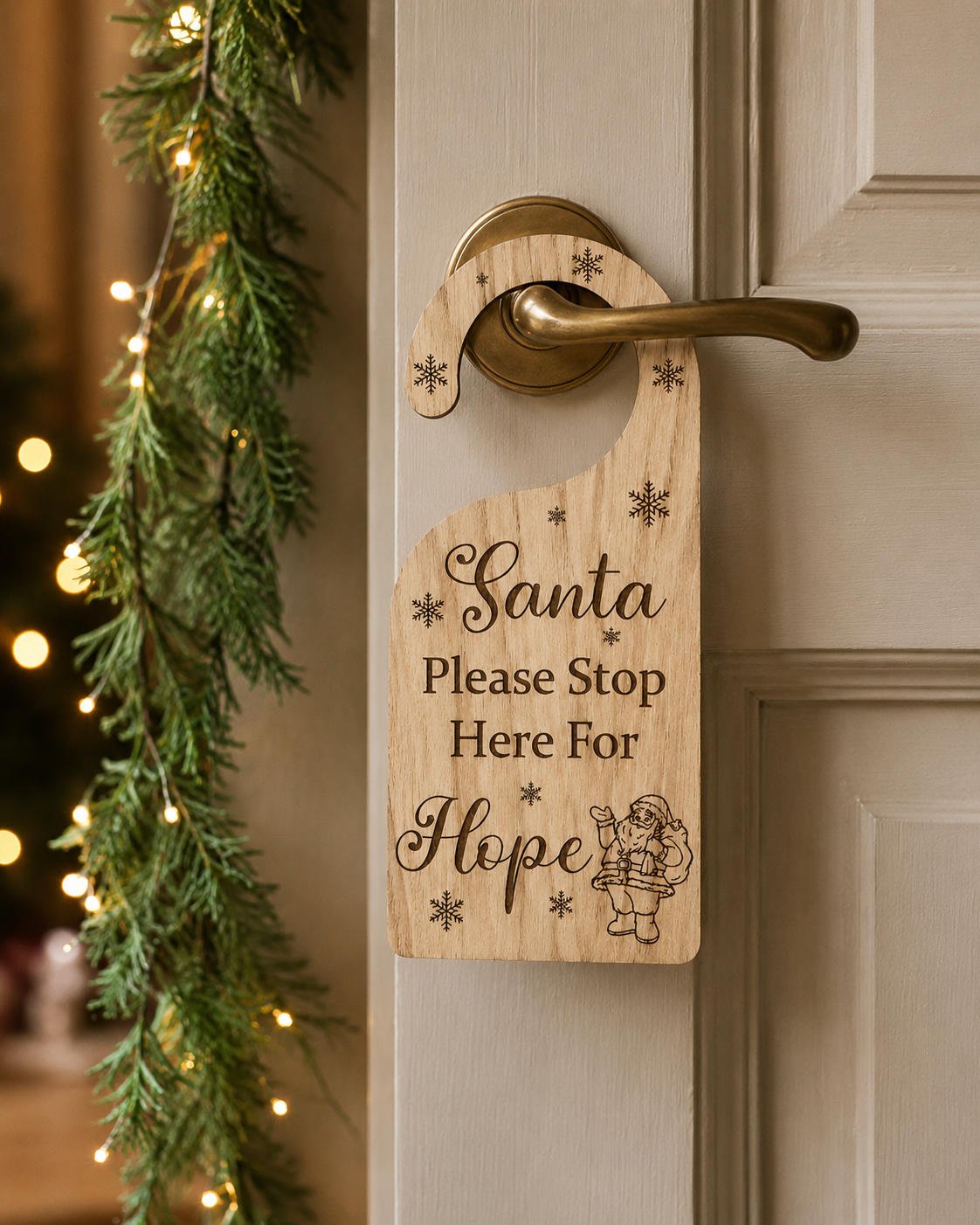 Personalised Santa Stop Here Door Sign | Wooden Christmas Door Hanger