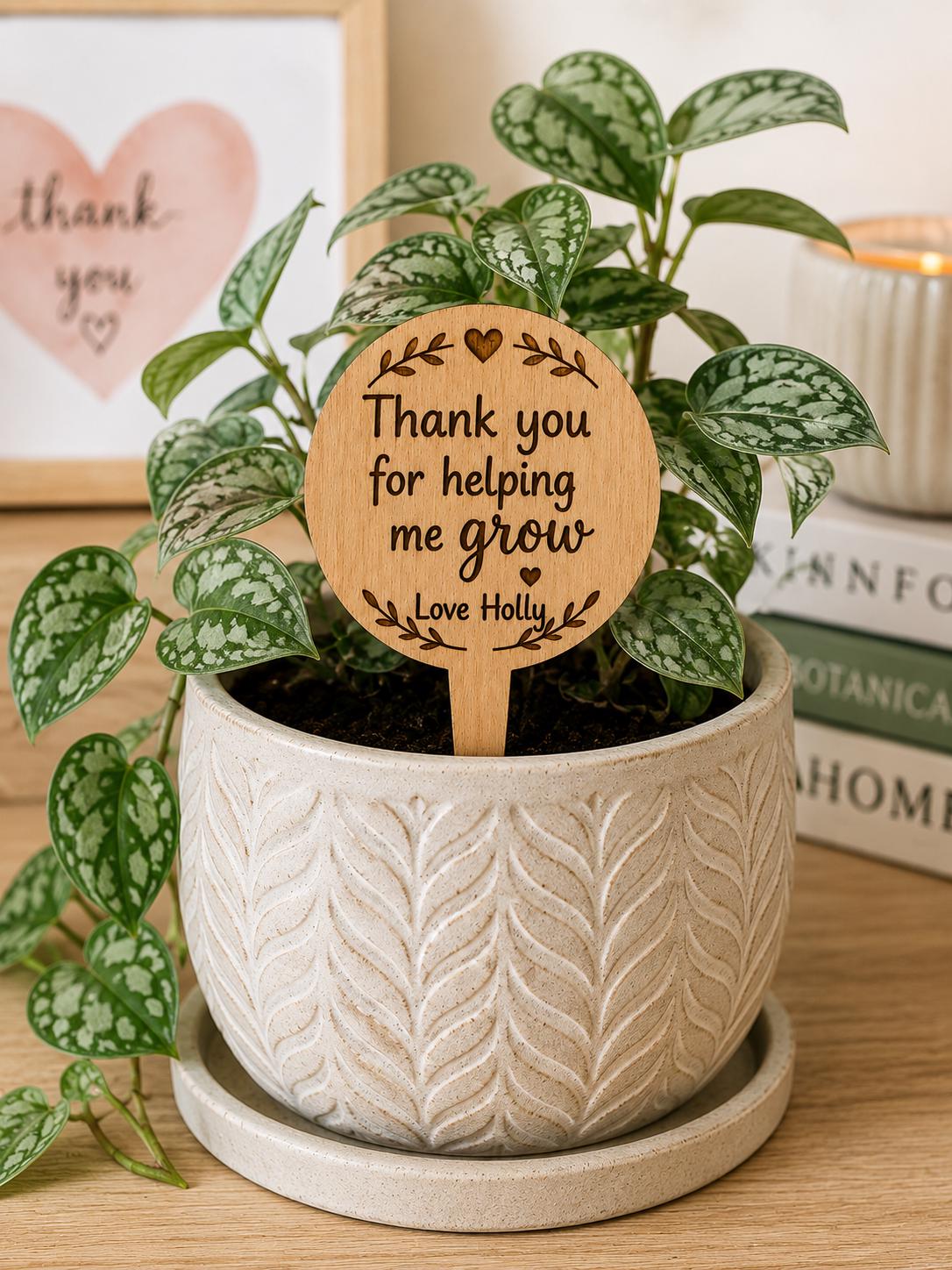 Personalised Teacher Plant Marker | Thank You Teacher Gift | Wooden Plant Stake | End of Term Teacher Appreciation Present | Teacher Present