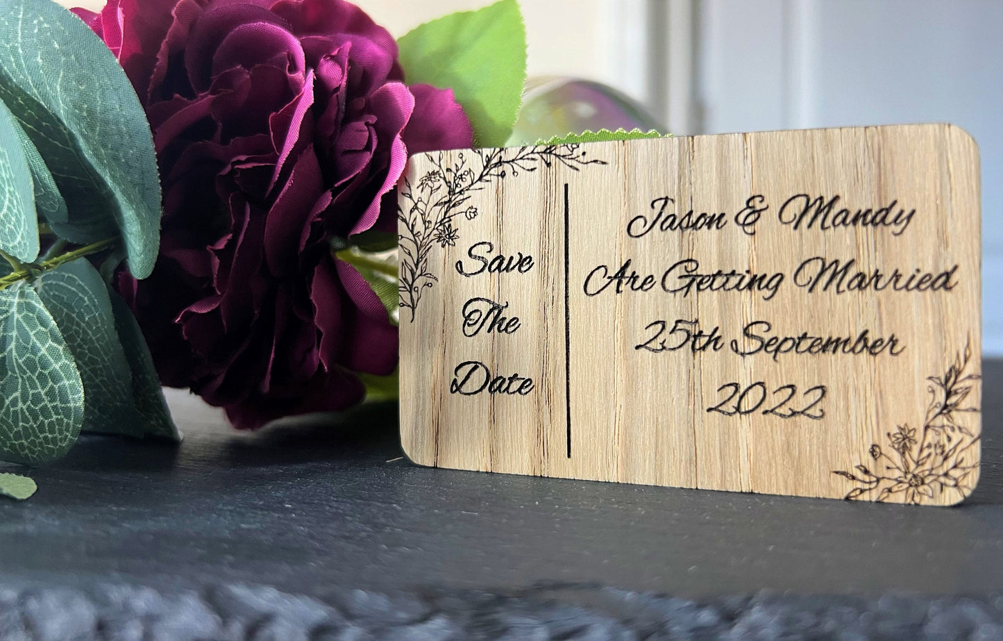 Save The Date Wedding Token - Personalised Wedding Save the date Names and Date - Wooden Plaque - Magnet - Rustic