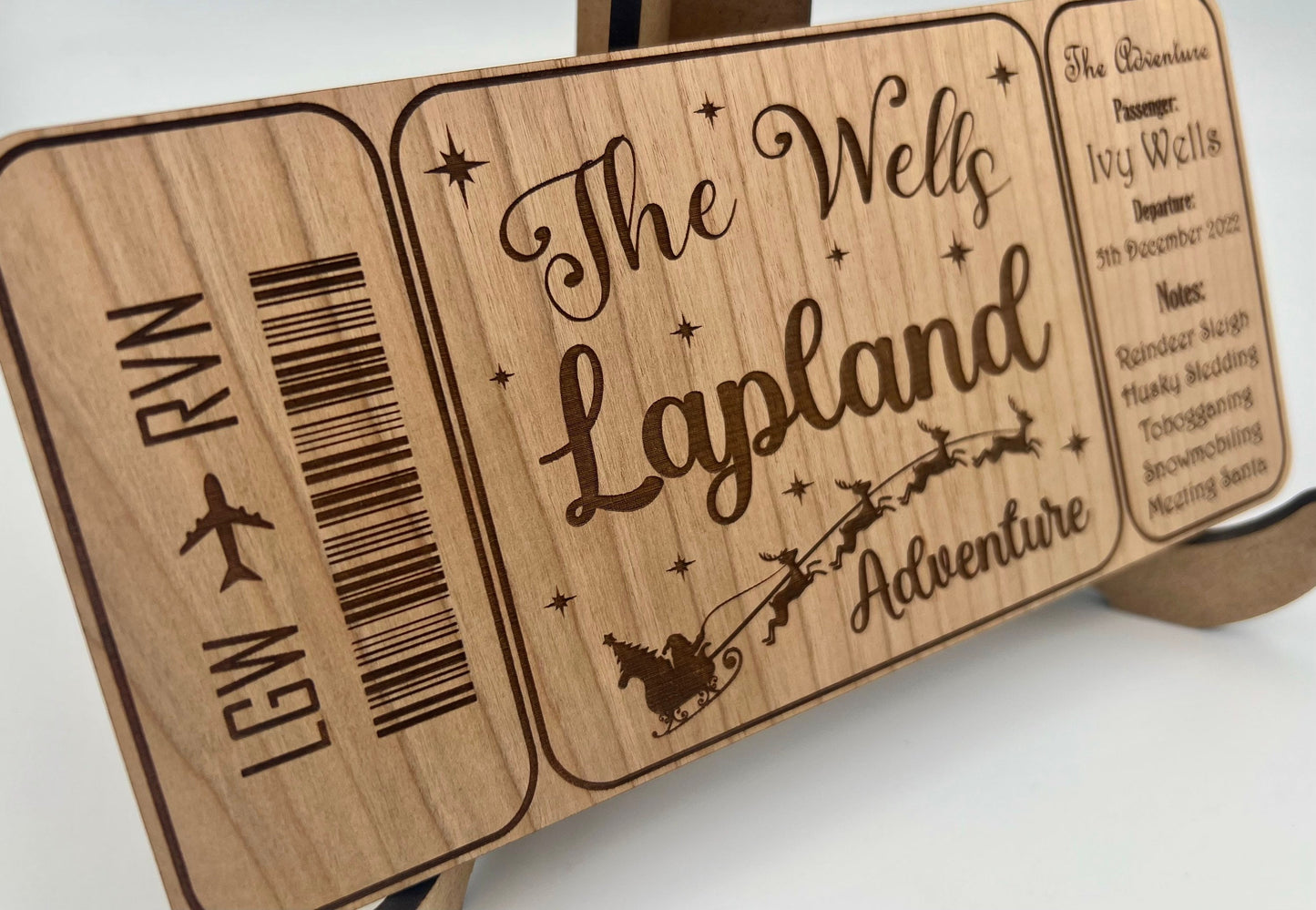 Personalised Lapland Boarding Pass - Lapland Ticket - Gift Reveal - Wooden Keepsake Plane Ticket - Surprise Memento - Santa - Holiday Ticket
