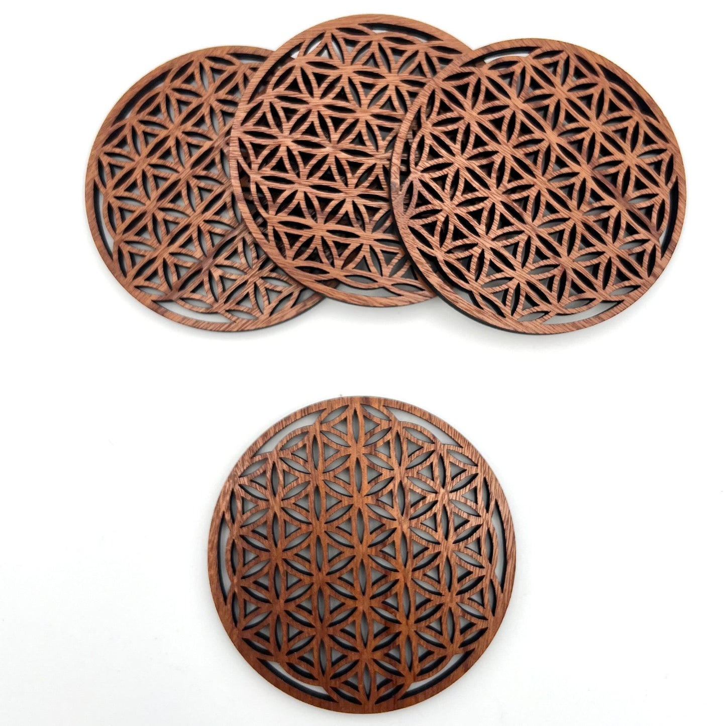 Wooden Flower of Life Coaster Set | Sacred Geometry Wooden Drink Coasters