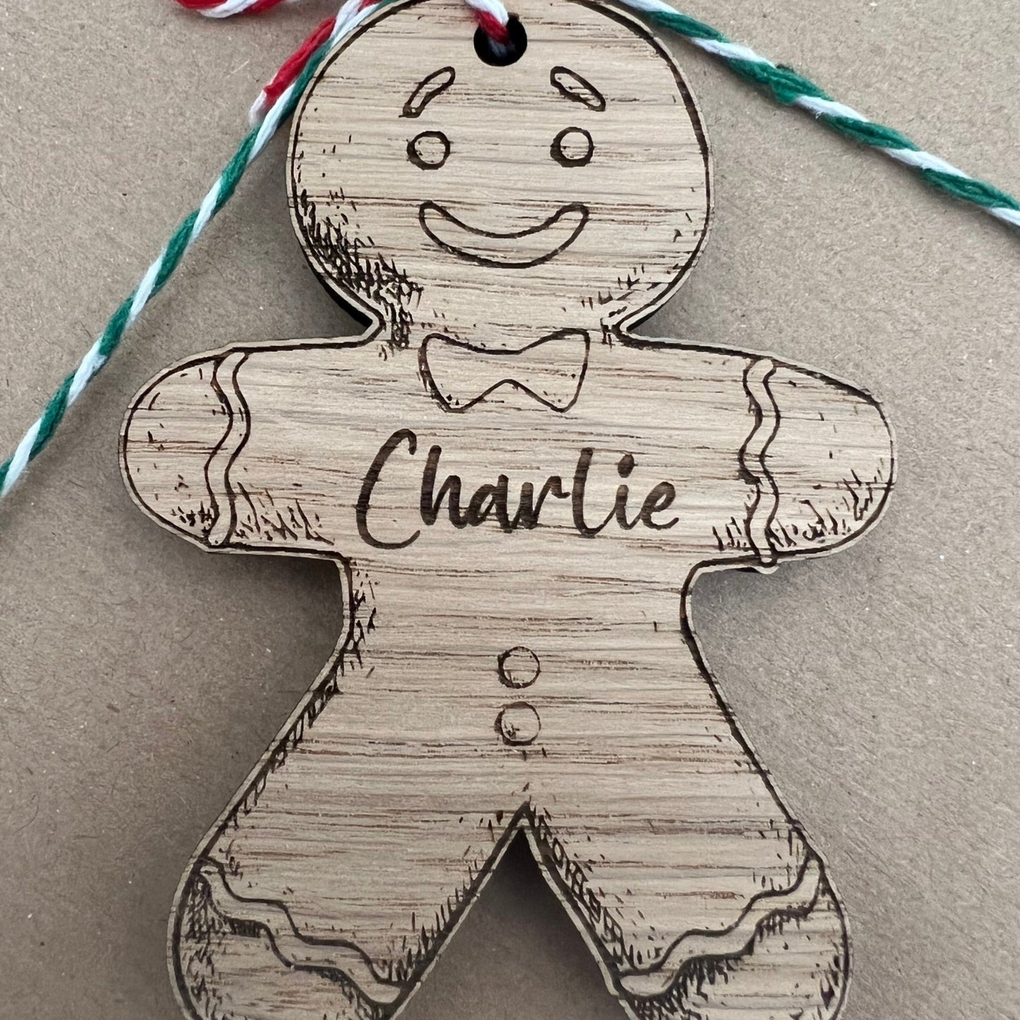 Engraved wooden gingerbread Christmas decoration tag