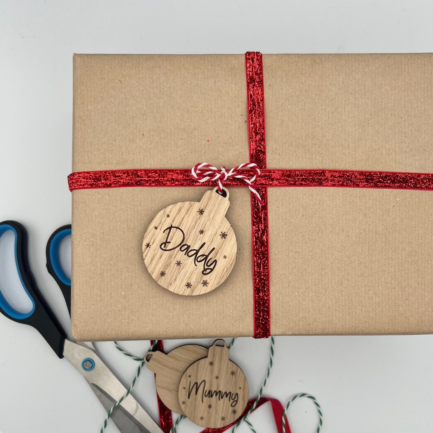 Personalised Wooden Bauble Gift Tags with Snowflakes