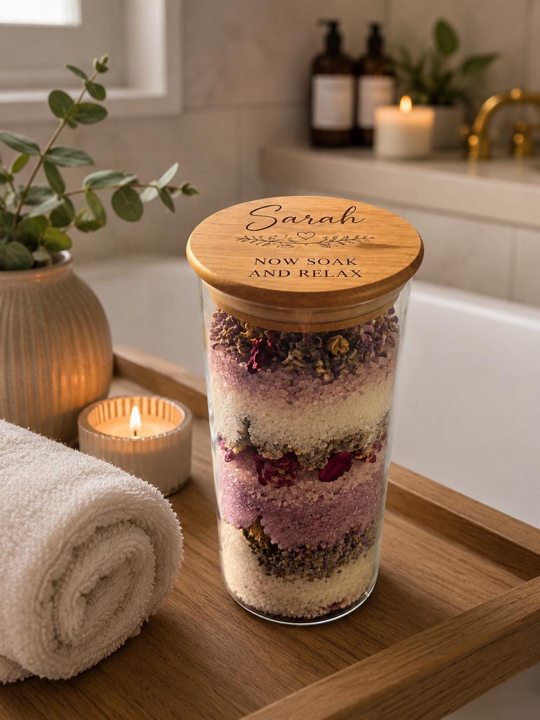 Personalised Bath Salts Jar | Custom Spa Gift for Her | Engraved Relaxation Jar | Self Care Gift | Pamper Gift | Birthday Gift for Her