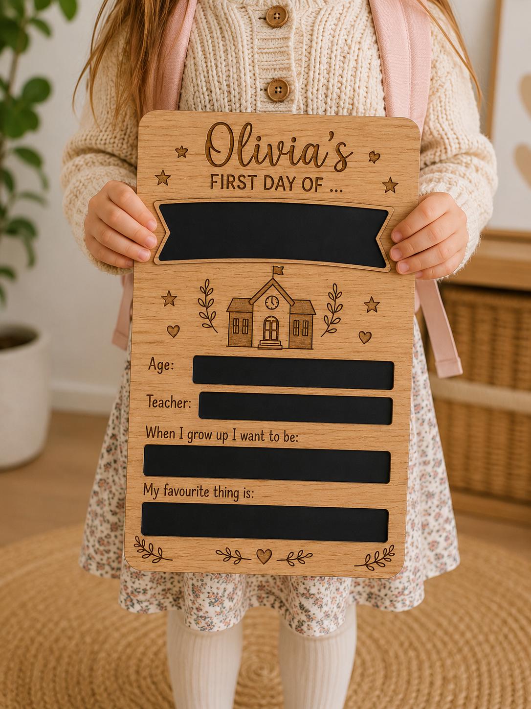 Personalised First Day of School Board | Wooden Back to School Sign | First Day Photo Prop | Reusable First Day Chalkboard Milestone Board