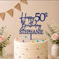 Personalised Happy 50th Birthday Cake Topper | Custom Name Cake Topper | 50th Cake Decoration | Birthday Cake Topper | Wooden MDF Cake Top