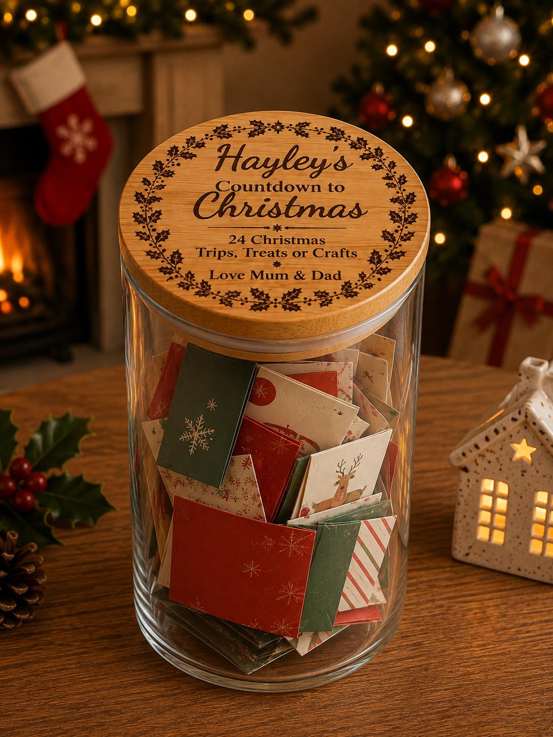 Personalised Christmas Countdown Jar | 24 Days of Christmas Activities | Advent Activity Jar | Christmas Trips Treats & Crafts | Family Gift