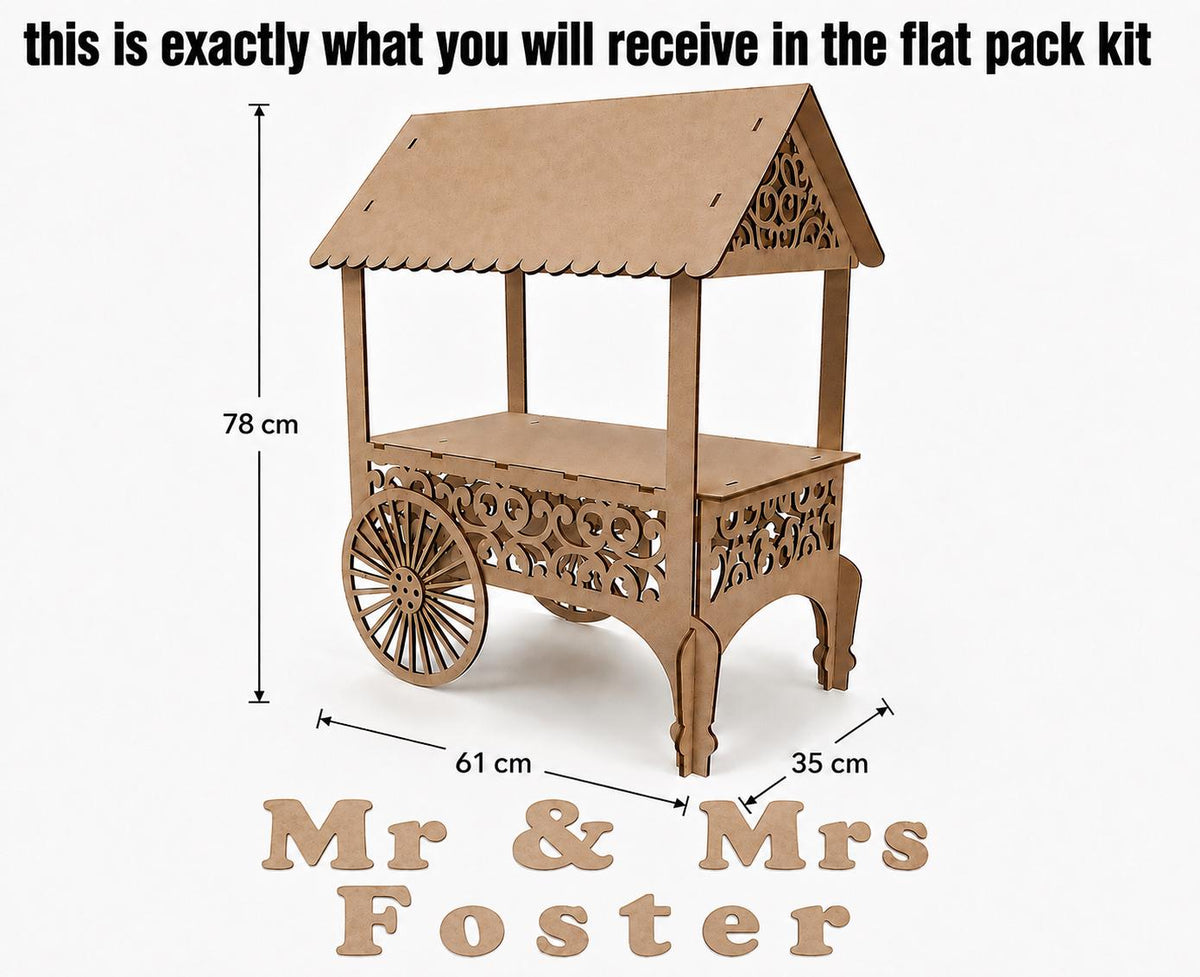Wedding Sweets Cart MDF Kit – Sweet Cart for Weddings, Baby Showers & Birthdays – Table Top Sweet Cart Decoration - Display Cake Cart