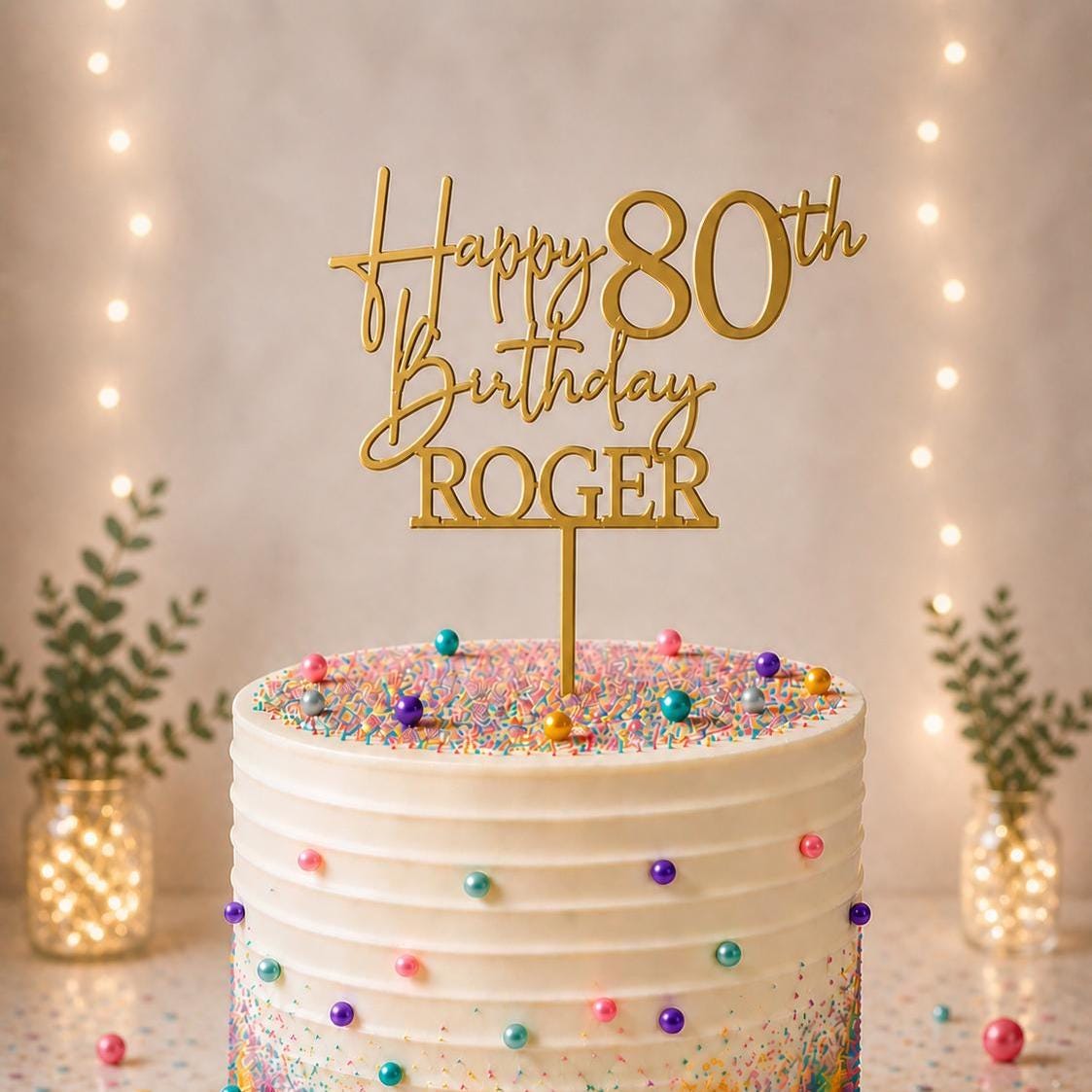 Personalised Happy 80th Birthday Cake Topper | Custom Name Cake Topper | 80th Cake Decoration | Birthday Cake Topper | Wooden MDF Cake Top