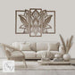 Decorative wall art of a 3 piece mandala lotus flower in a living room setting with a sofa and wicker chair.