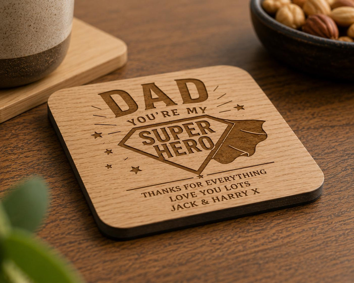 Personalised Father's Day Coaster | Dad & Grandad Gift | Engraved Oak Coaster | Best Dad Ever | Personalised Father's Day Present