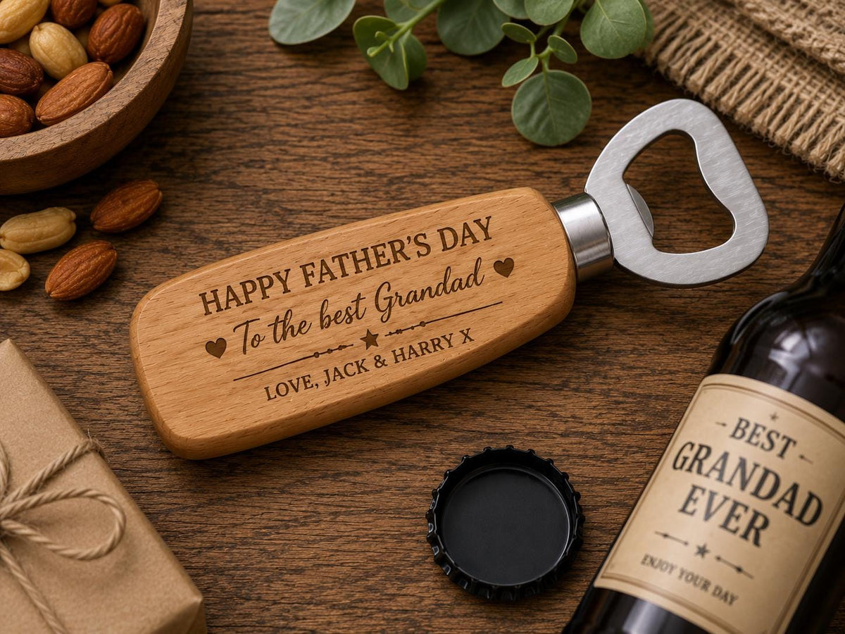Personalised Bottle Opener Dad or Grandad | Father's Day Gift | Engraved Wooden Beer Opener | Custom Gift For Him | Dad Gift | Grandad Gift