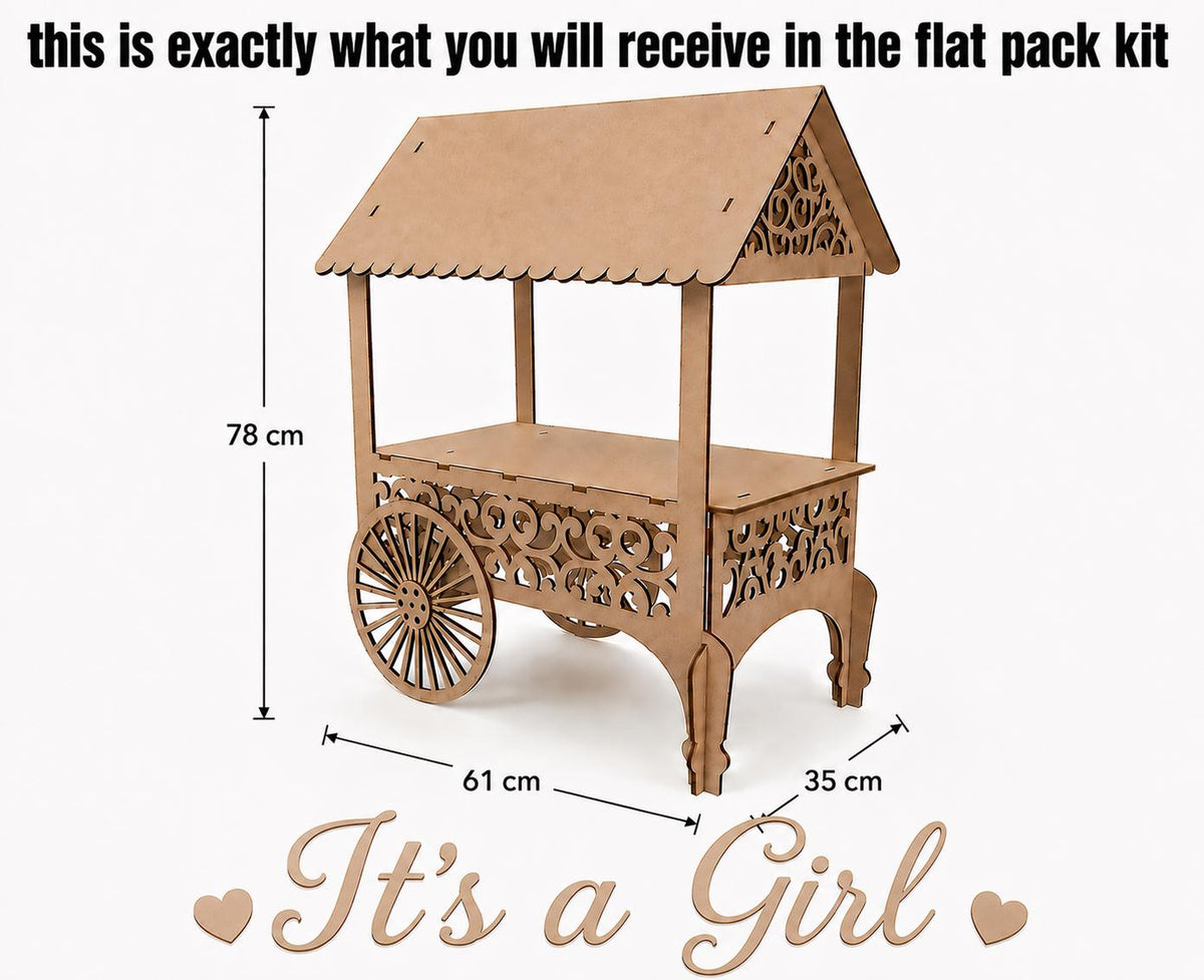 Wedding Sweets Cart MDF Kit – Sweet Cart for Weddings, Baby Showers & Birthdays – Table Top Sweet Cart Decoration - Display Cake Cart