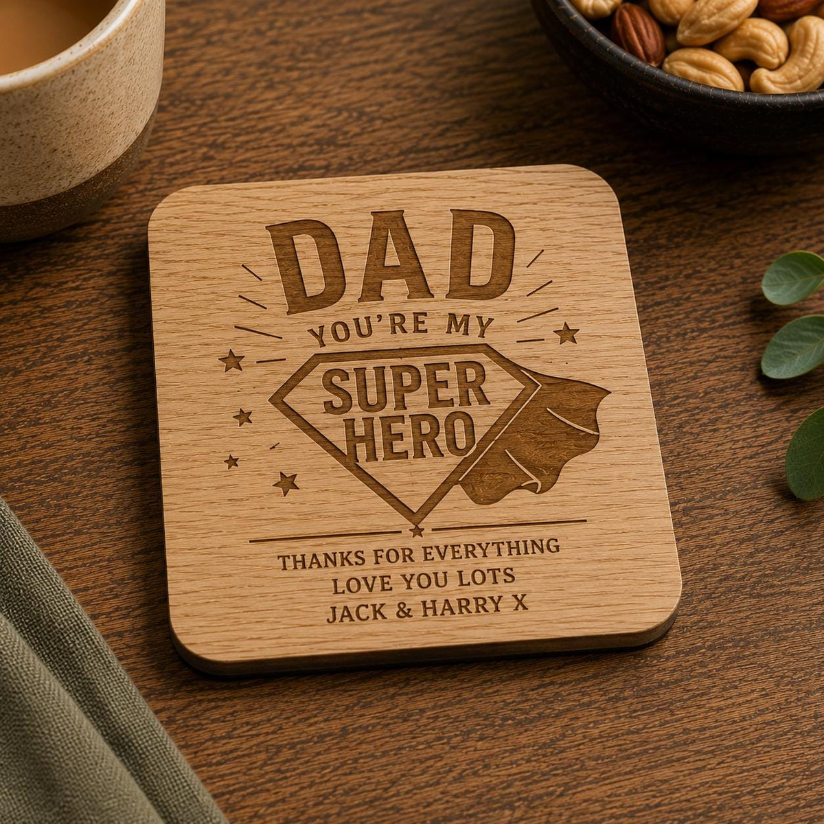 Personalised Father's Day Coaster | Dad & Grandad Gift | Engraved Oak Coaster | Best Dad Ever | Personalised Father's Day Present