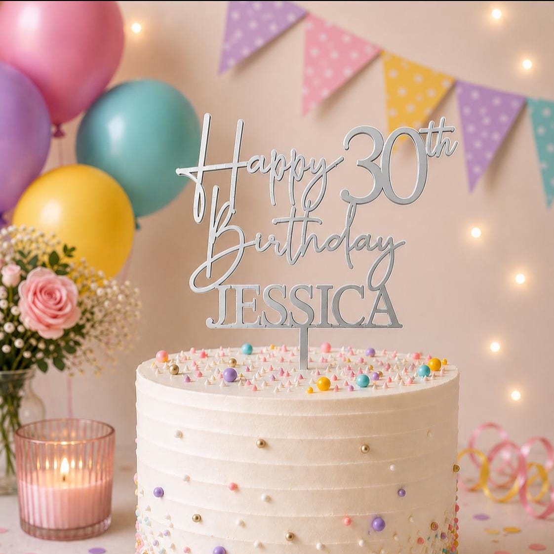 Personalised Happy 30th Birthday Cake Topper | Custom Name Cake Topper | 30th Cake Decoration | Birthday Cake Topper | Wooden MDF Cake Top