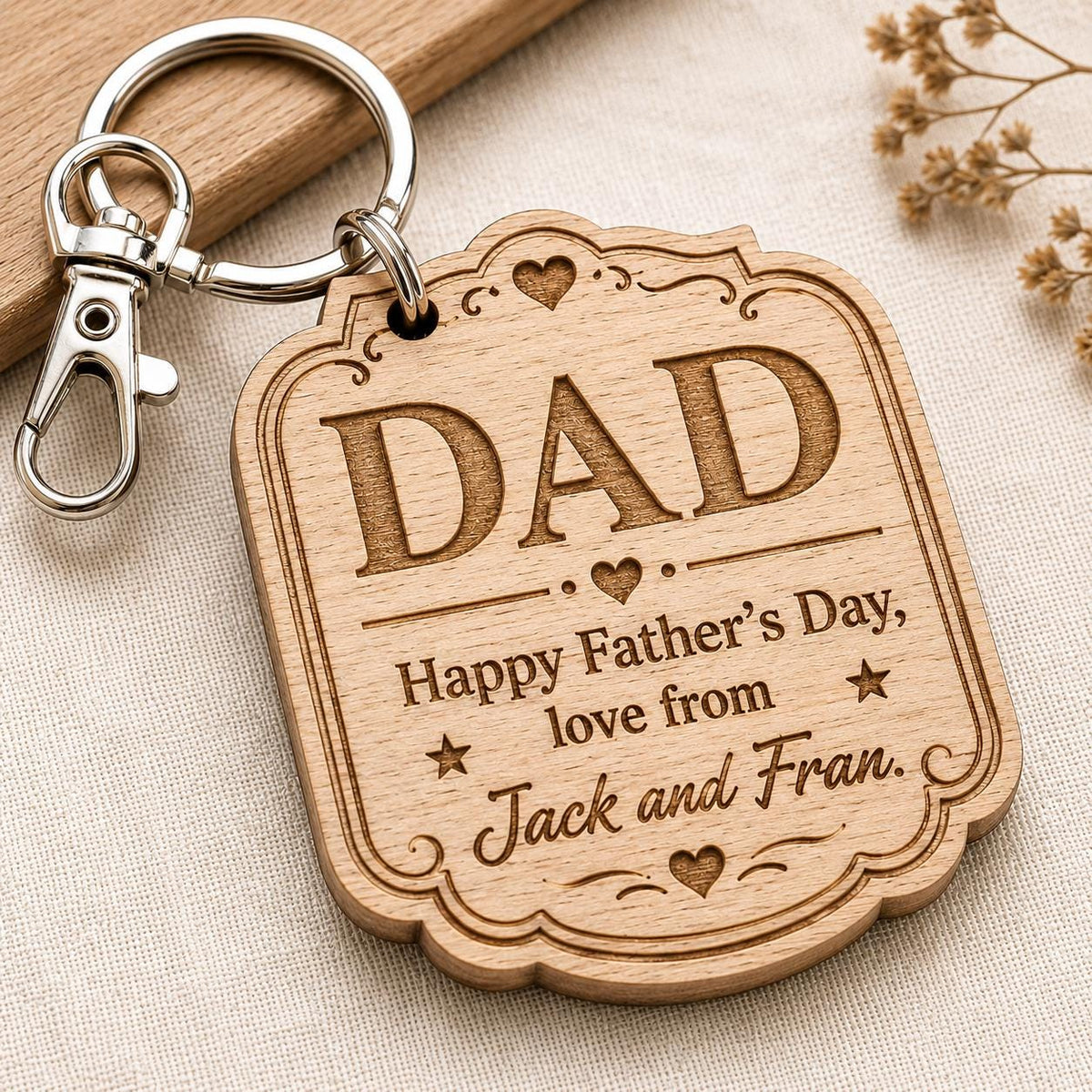 Personalised Father’s Day Wooden Keyring - Dad Gift From Kids - Engraved Dad Keyring - Father’s Day Keepsake - Laser Engraved Wooden Gift