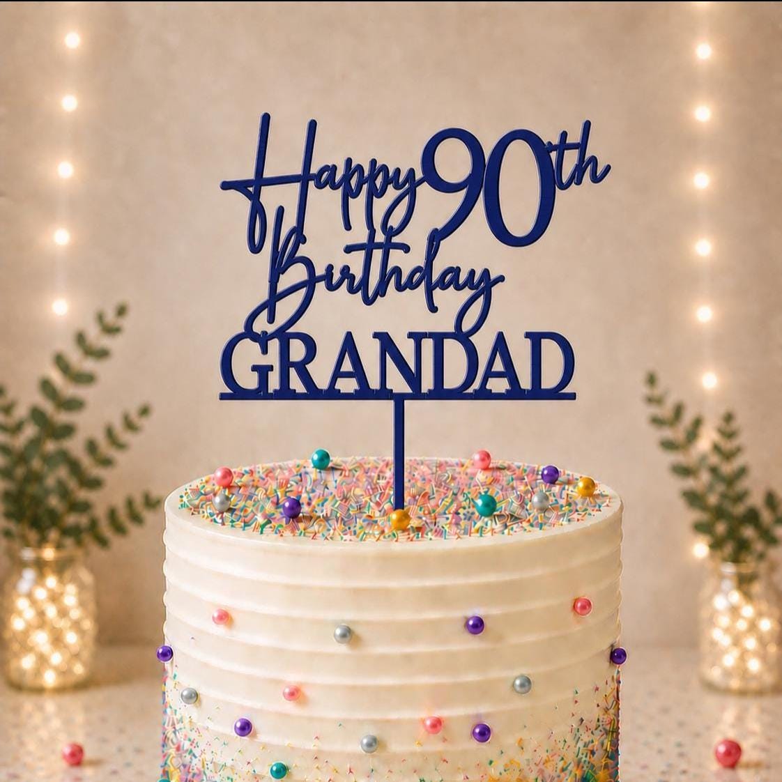 Personalised Happy 90th Birthday Cake Topper | Custom Name Cake Topper | 90th Cake Decoration | Birthday Cake Topper | Wooden MDF Cake Top