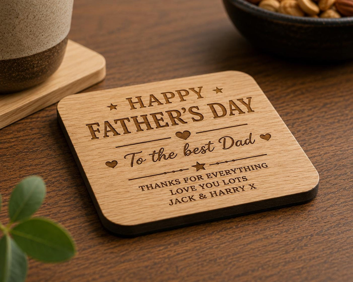 Personalised Father's Day Coaster | Dad & Grandad Gift | Engraved Oak Coaster | Best Dad Ever | Personalised Father's Day Present