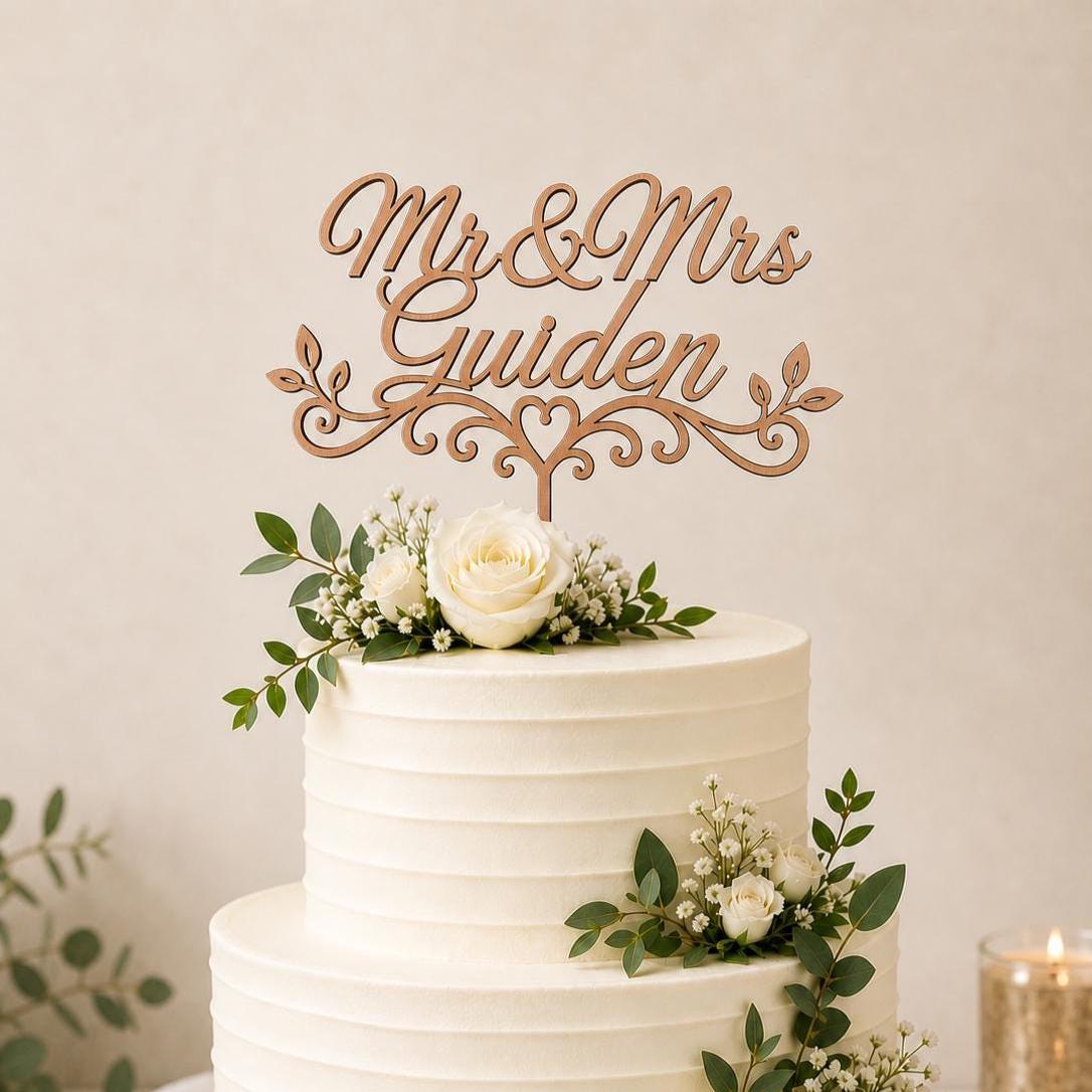 Personalised Mr & Mrs Wedding Cake Topper | Personalised Cake Topper | Wedding Cake Topper | Wooden MDF Wedding Cake Decor | Wedding