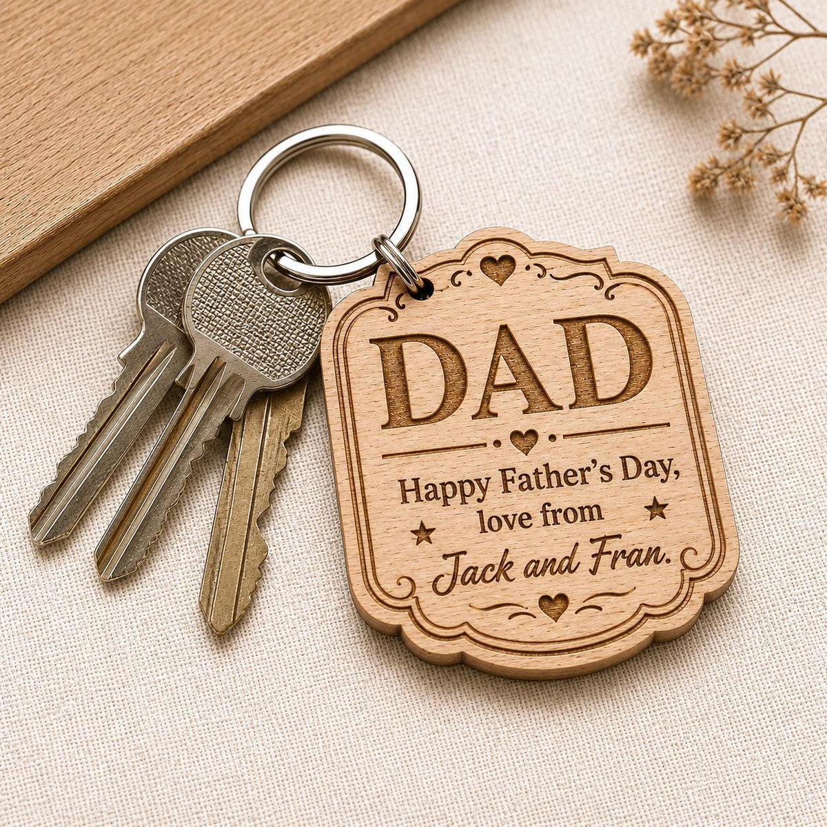 Personalised Father’s Day Wooden Keyring - Dad Gift From Kids - Engraved Dad Keyring - Father’s Day Keepsake - Laser Engraved Wooden Gift