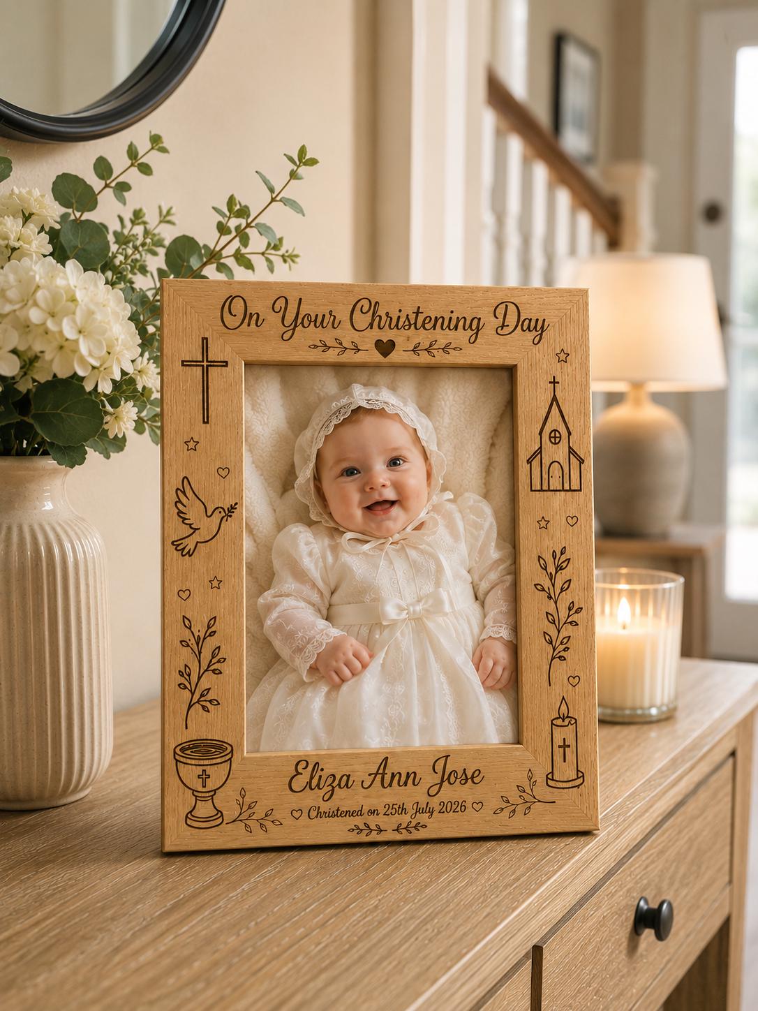 Personalised Christening Photo Frame | Engraved Wooden Baptism Keepsake Gift | Christening Gift | Custom Made Photo Frame | Naming Day Gift