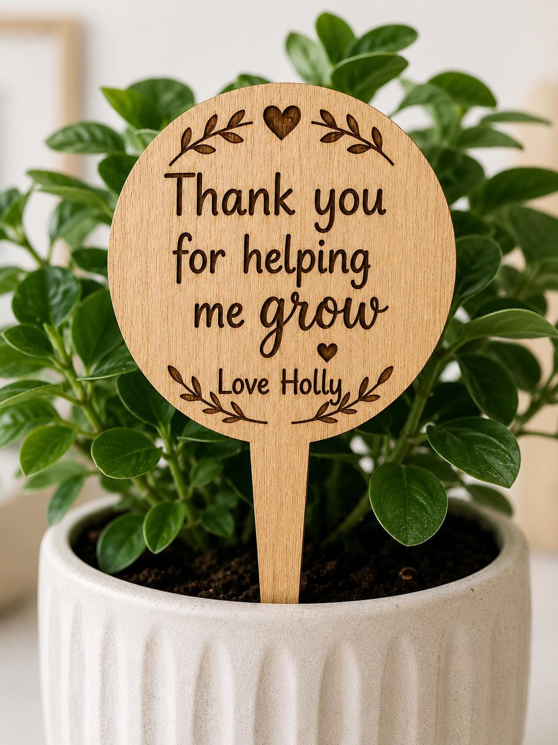 Personalised Teacher Plant Marker | Thank You Teacher Gift | Wooden Plant Stake | End of Term Teacher Appreciation Present | Teacher Present