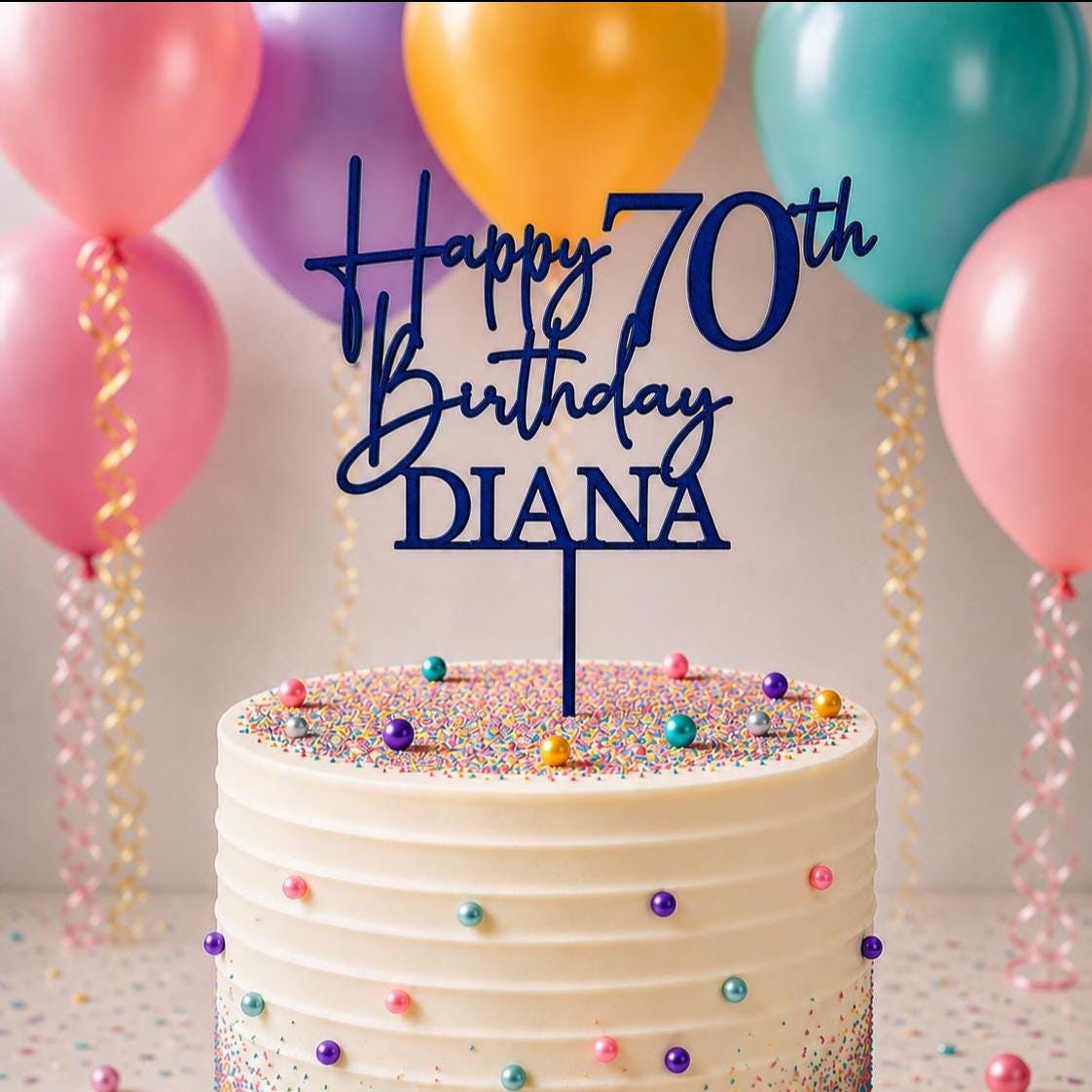 Personalised Happy 70th Birthday Cake Topper | Custom Name Cake Topper | 70th Cake Decoration | Birthday Cake Topper | Wooden MDF Cake Top