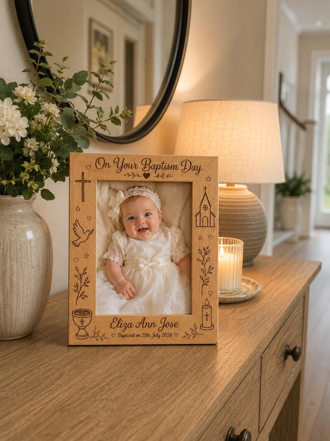 Personalised Christening Photo Frame | Engraved Wooden Baptism Keepsake Gift | Christening Gift | Custom Made Photo Frame | Naming Day Gift