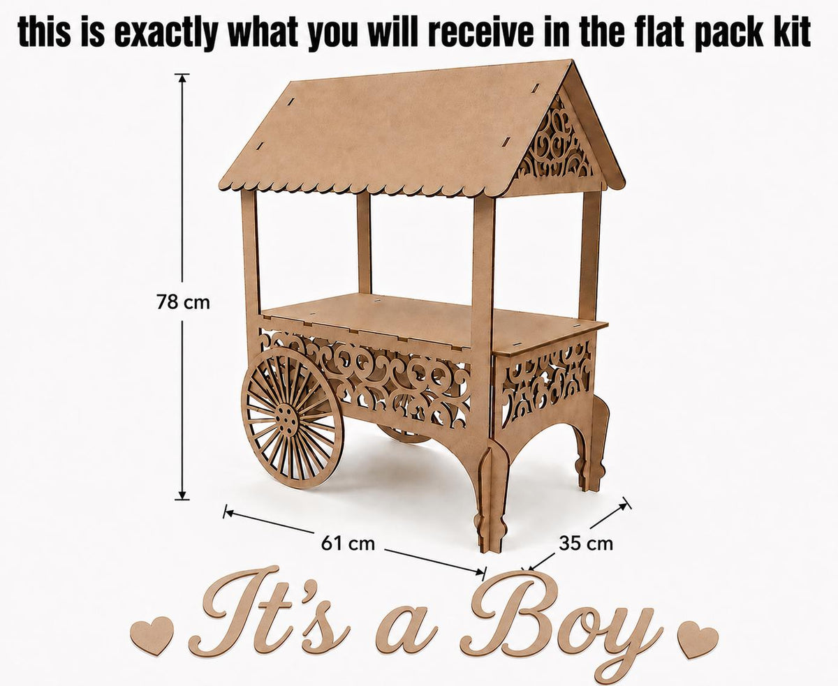 Wedding Sweets Cart MDF Kit – Sweet Cart for Weddings, Baby Showers & Birthdays – Table Top Sweet Cart Decoration - Display Cake Cart