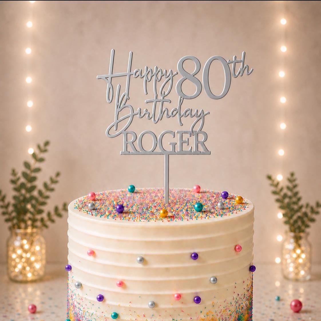 Personalised Happy 80th Birthday Cake Topper | Custom Name Cake Topper | 80th Cake Decoration | Birthday Cake Topper | Wooden MDF Cake Top