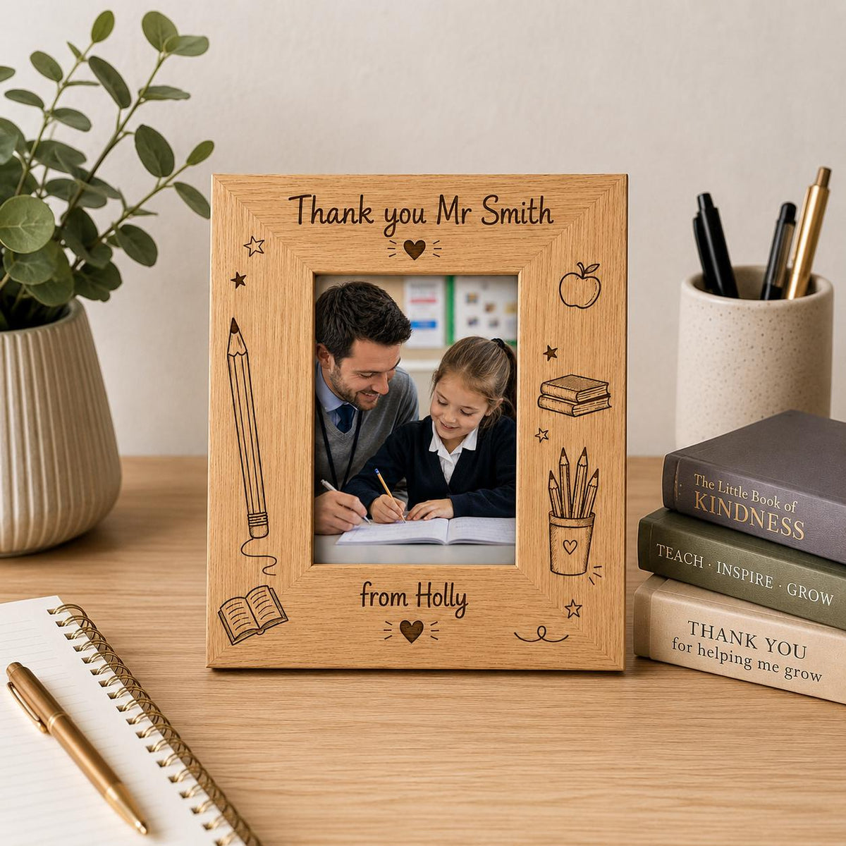 Personalised Teacher Photo Frame | Best Teacher Gift | Thank You Teaching Assistant Present | End of School Year Gift | Custom Wooden Frame