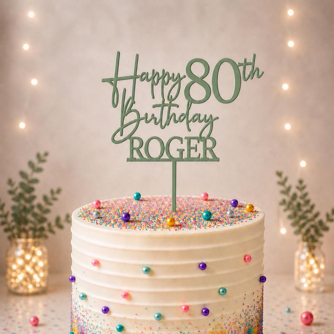 Personalised Happy 80th Birthday Cake Topper | Custom Name Cake Topper | 80th Cake Decoration | Birthday Cake Topper | Wooden MDF Cake Top