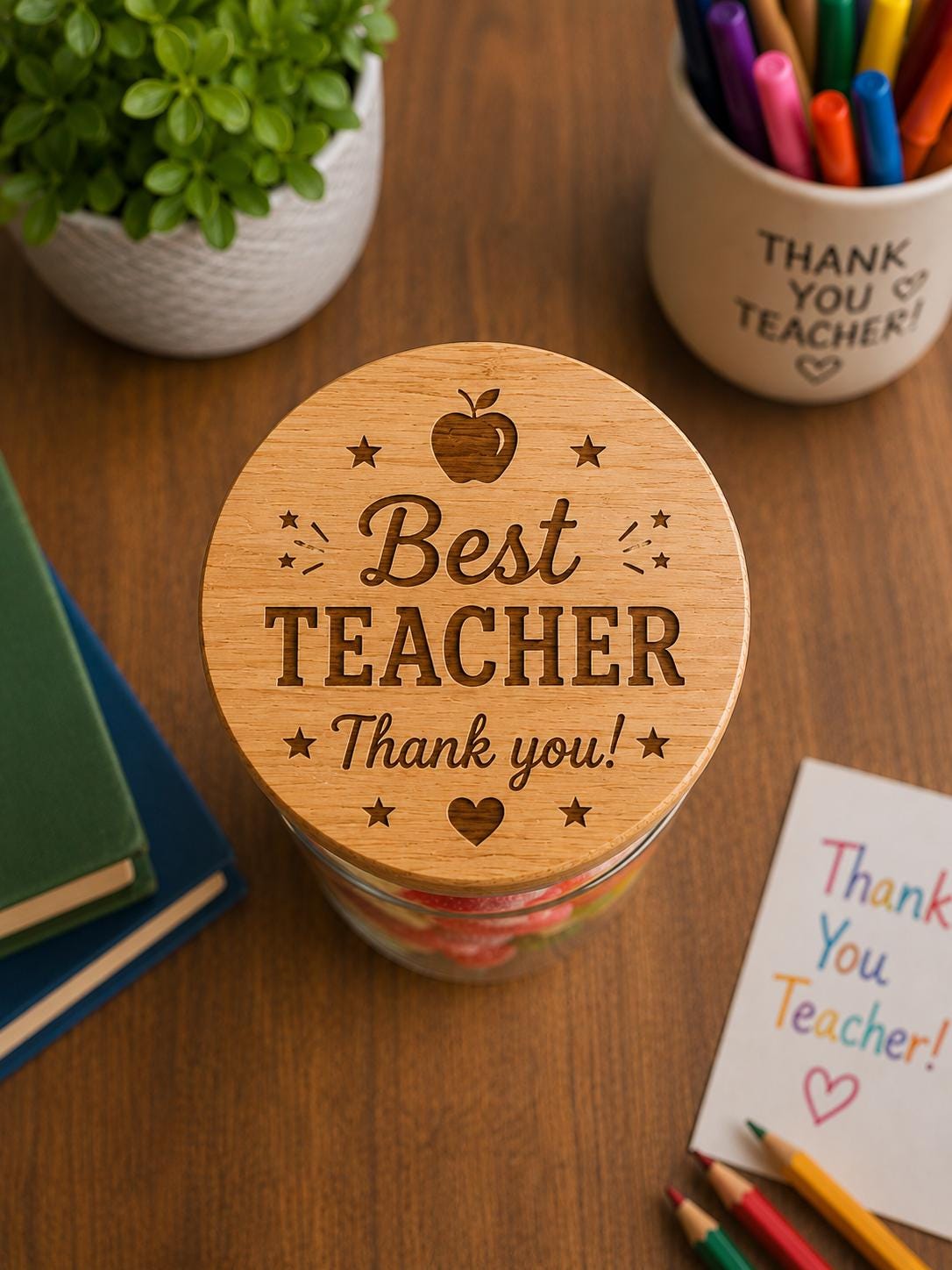 Best Teacher Thank You Jar | Personalised Teacher Gift | End of School Year Present | Teacher Appreciation | Sweet Jar With Engraved Lid