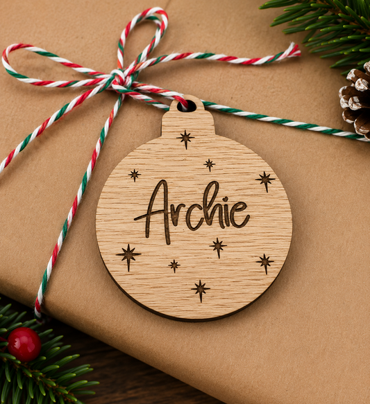 Personalised wooden bauble Christmas gift tag