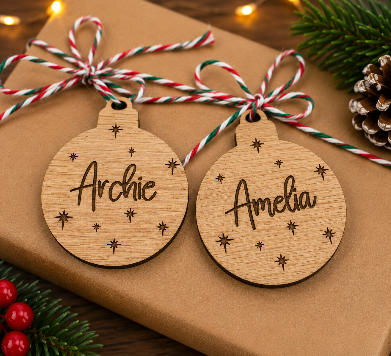 Engraved wooden Christmas gift labels
