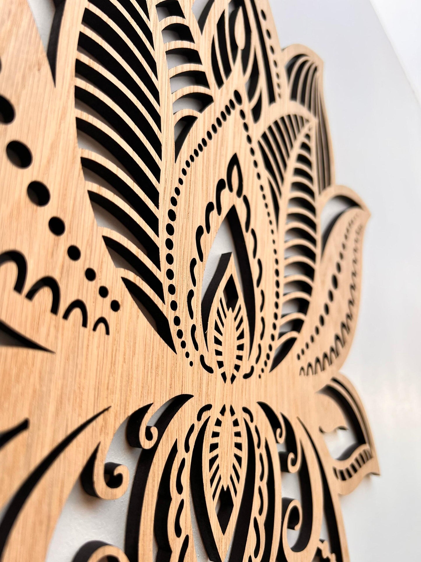 close up detail of wooden mandala Lotus Flower