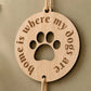 wooden wall plaque home is where my dogs are with hearts showing their names 