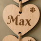wooden wall plaque home is where my dogs are with hearts showing their names 