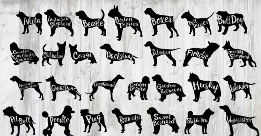 silhouette of the dofferent dog types