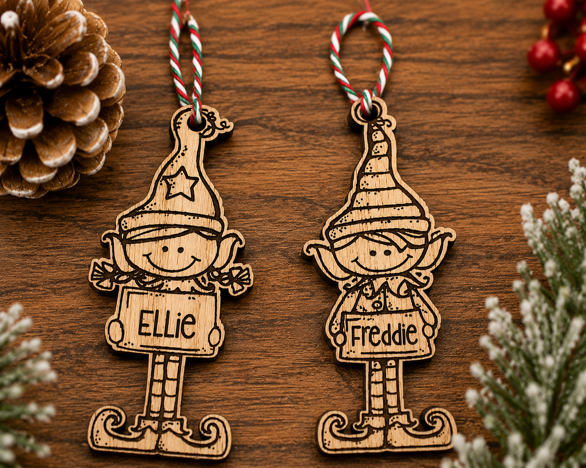Personalised Wooden Elf Gift Tag | Boy or Girl Christmas Name Decoration