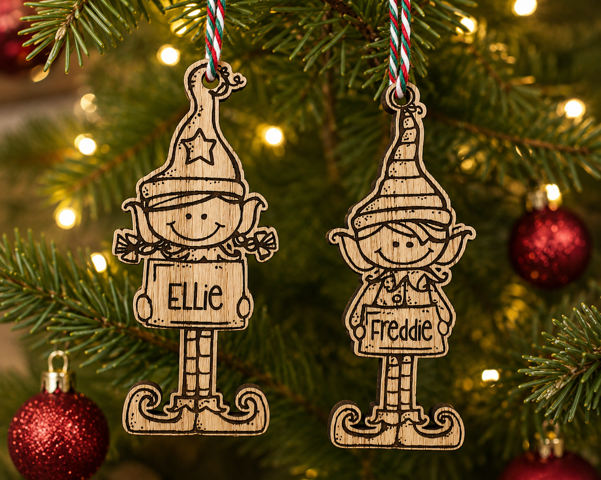Personalised Wooden Elf Gift Tag | Boy or Girl Christmas Name Decoration
