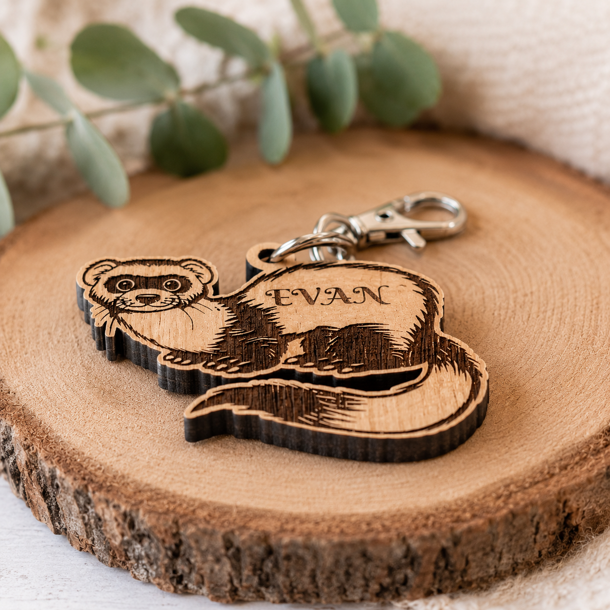 Unique ferret lover gift made from oak wood