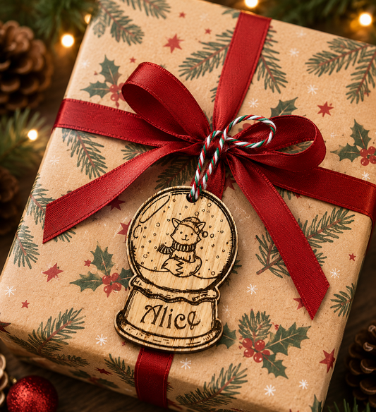 Personalised Wooden Fox Snow Globe Gift Tag | Christmas Name Decoration