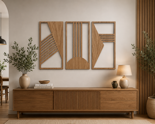 Frank Lloyd Wright Inspired Wooden Wall Art | 3 Panel Geometric Wall Décor
