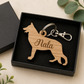 Personalised German Shepherd keyring engraved with name in a gift box