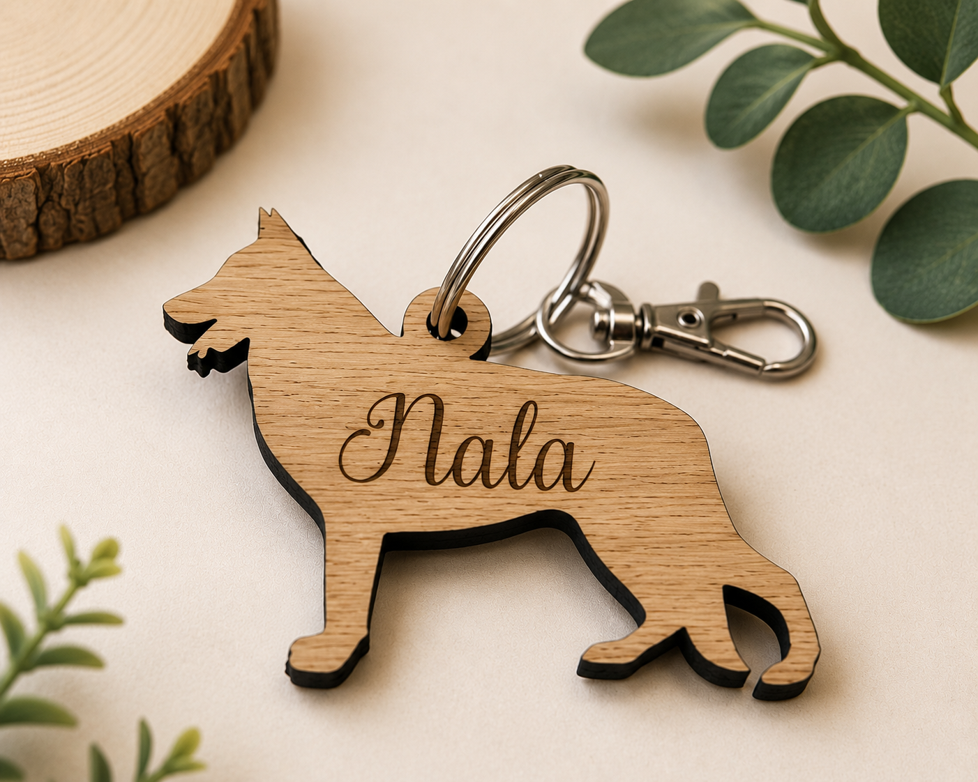 Custom wooden German Shepherd keychain gift