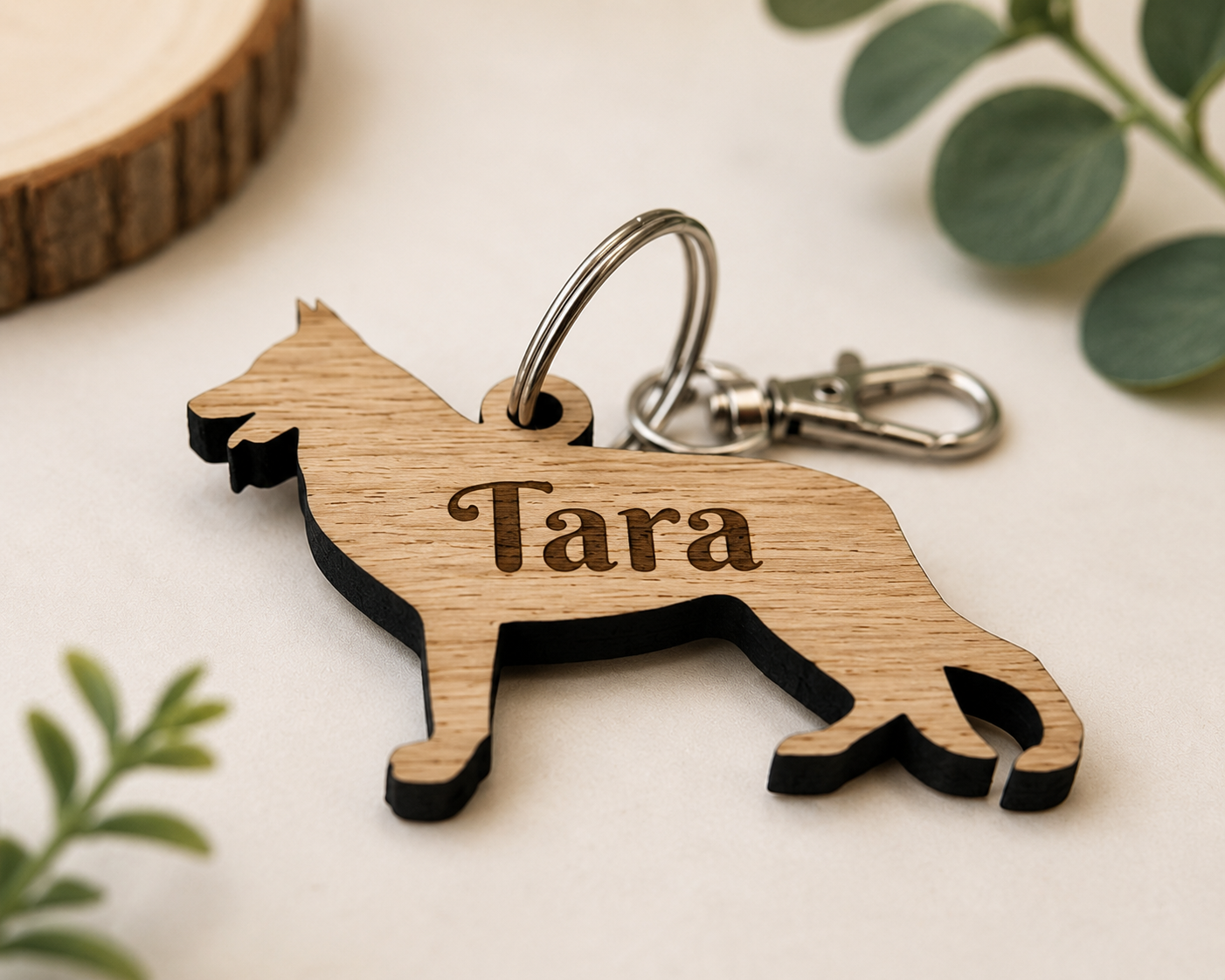 Personalised dog keyring for German Shepherd owners