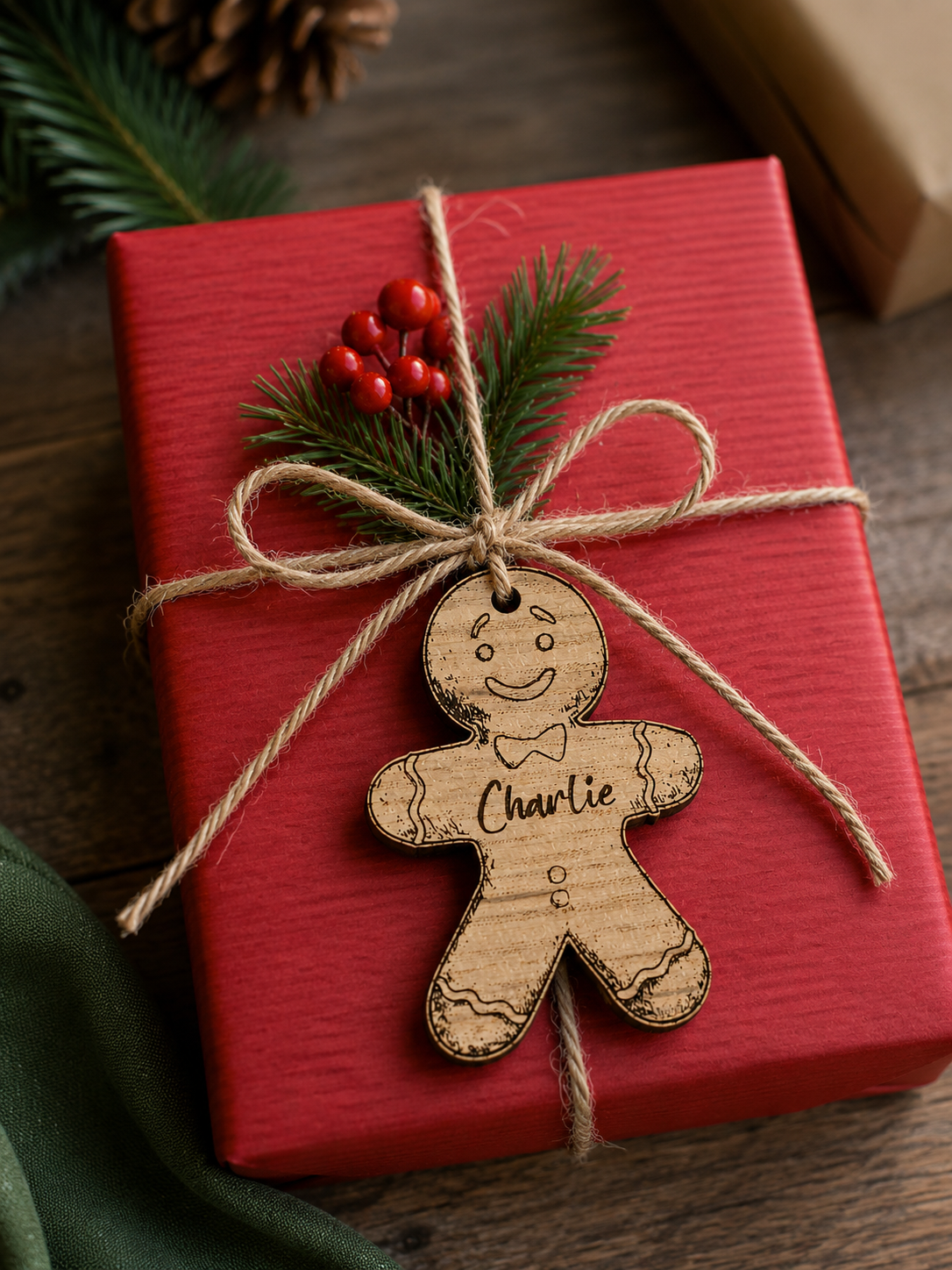 Personalised wooden gingerbread Christmas gift tags