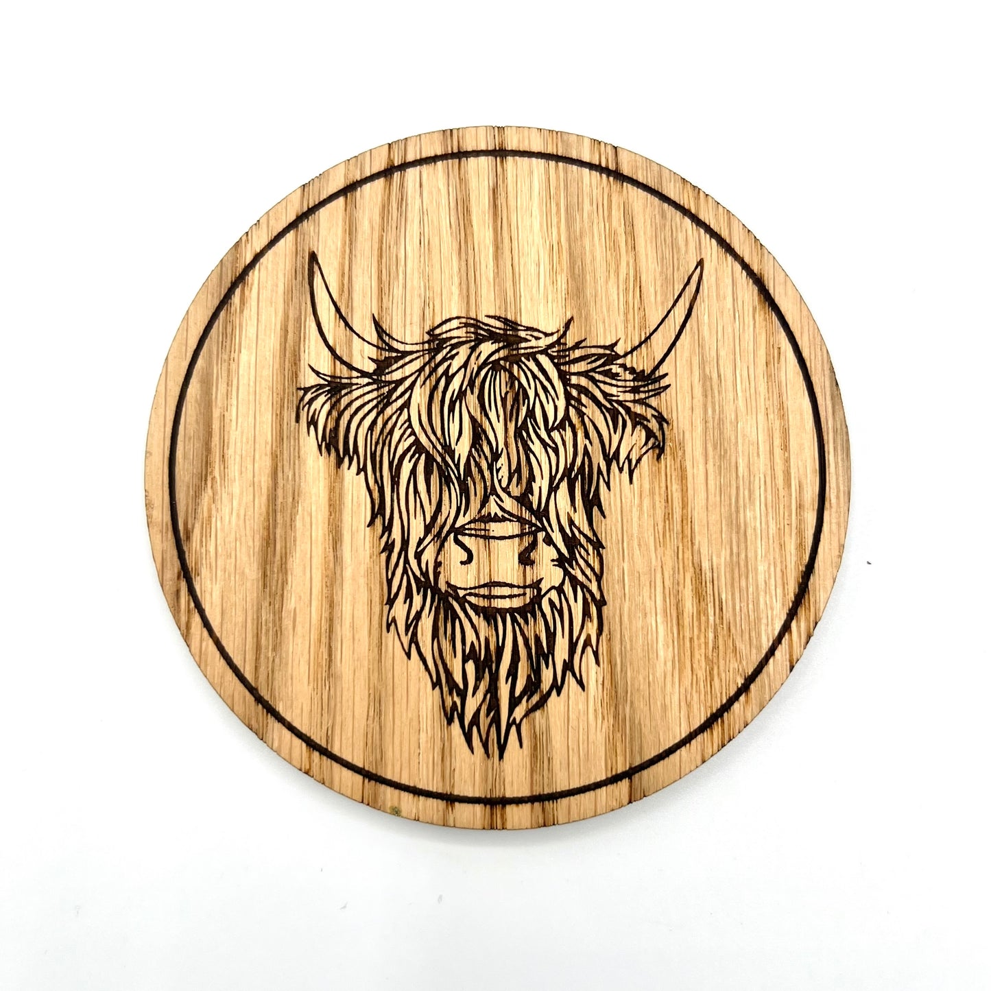 Laser engraved Highland Cow wooden coasters